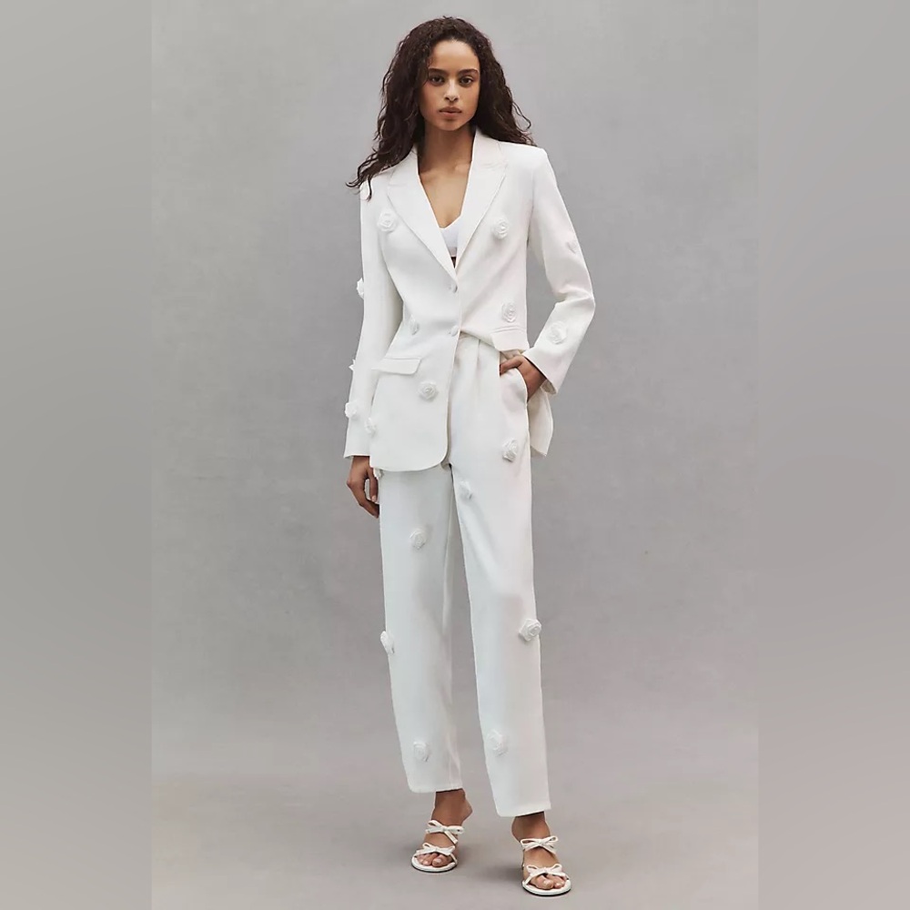 Anthropologie wedding Sister Jane Dream White pants with rosettes